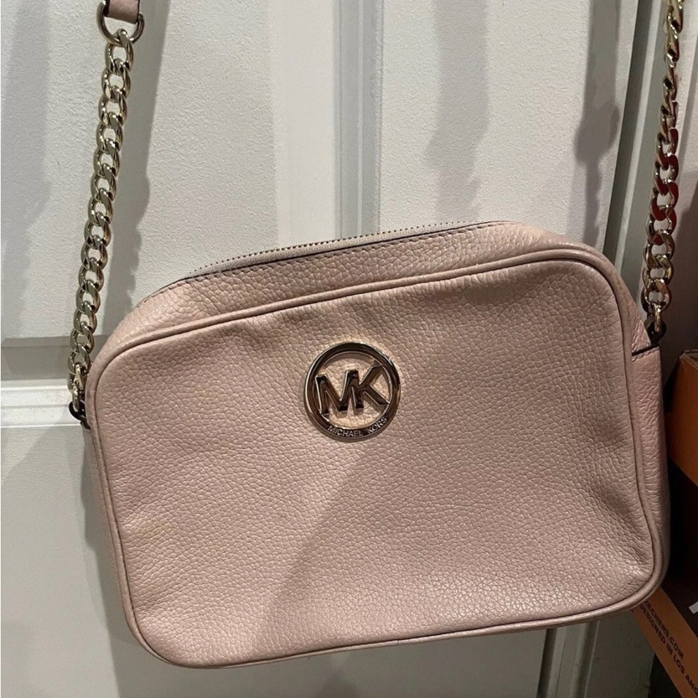 Michael Kors Pink Leather Crossbody Bag Purse Gold Accents
